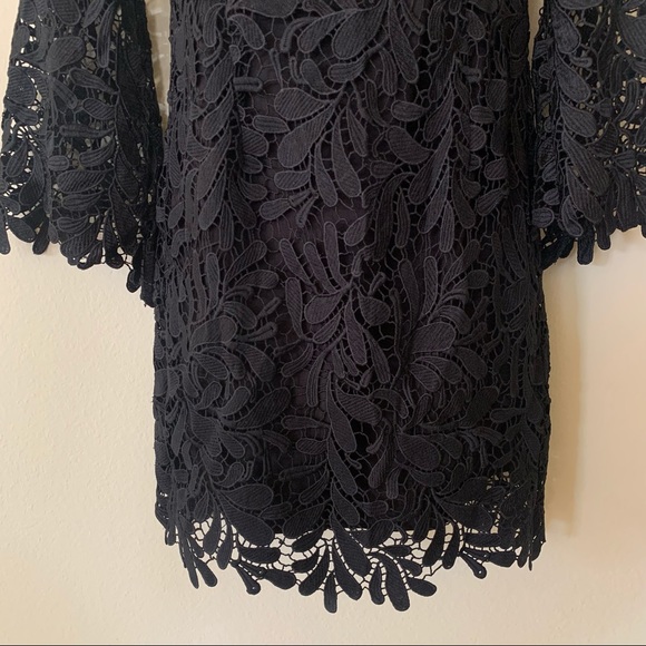 Bardot Black Lace Bell Sleeve Off Shoulder Mini Dress - Picture 5 of 12
